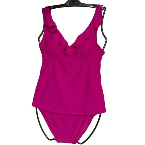 DKNY‎ V NECK $118 Ruffle Women’s Two -Piece Swimsuit Pink  SM NEW WITH TAG - Picture 8 of 10